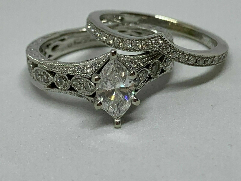 Marquise Cut Lab Created Diamond 14k White Gold Finish Wedding Bridal Ring Set