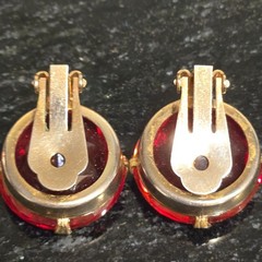 Vintage Red Faceted Glass Clip On Earrings Statement jewelry Glam Retro elegant