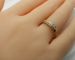 Antique Art Deco 14k Yellow Gold & Platinum Diamonds Wedding Band Ring Size 8