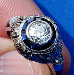 Original EARTH MINED DIAMOND Engagement Ring Deco PLATINUM SAPPHIRE Solitaire 5