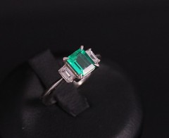 0.96ct GIA Colombian Untreated No Oil Emerald & Diamond Platinum Ring Size 5.75