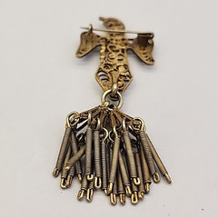 Vintage Eagle Brooch Gold Filled Filigree Tassel C Clasp Artisan Antique 3.5″