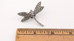 Vintage Silver Tone Rhinestone Dragonfly Brooch Pin Costume Missing Stones