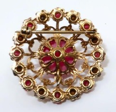 Vintage Pink & Purple Prong Set Stones Button Pendant, Brooch or Pin, 1 1/4″