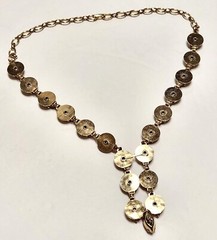 Red Pink Marquise Shape Rhinestone Gold Tone Necklace Negligee Lariat Vtg