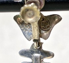 Taxco Silver Fish Dangle Earrings signed IP with Eagle Modernist Screw Back
