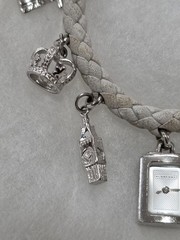BURBERRY STERLING SILVER 925 CHARM WATCH BRACELET W/ 7 CHARMS
