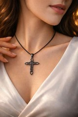 Sterling Silver Celtic Cross Pendant – Metallic Black Textured Necklace