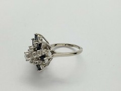 Vintage 14k White Gold Round Diamond Blue Sapphire Cocktail Ring 3.00 CT