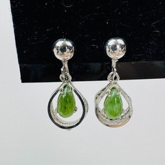 Vintage Sorrento Sterling Silver Filigree Green Oval Jade Screw Back Earrings
