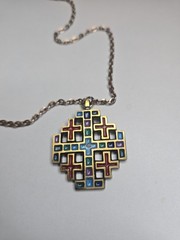 1969 Terra Sancta Guild Pendant A Jerusalem Cross Design Necklace Gold Tone