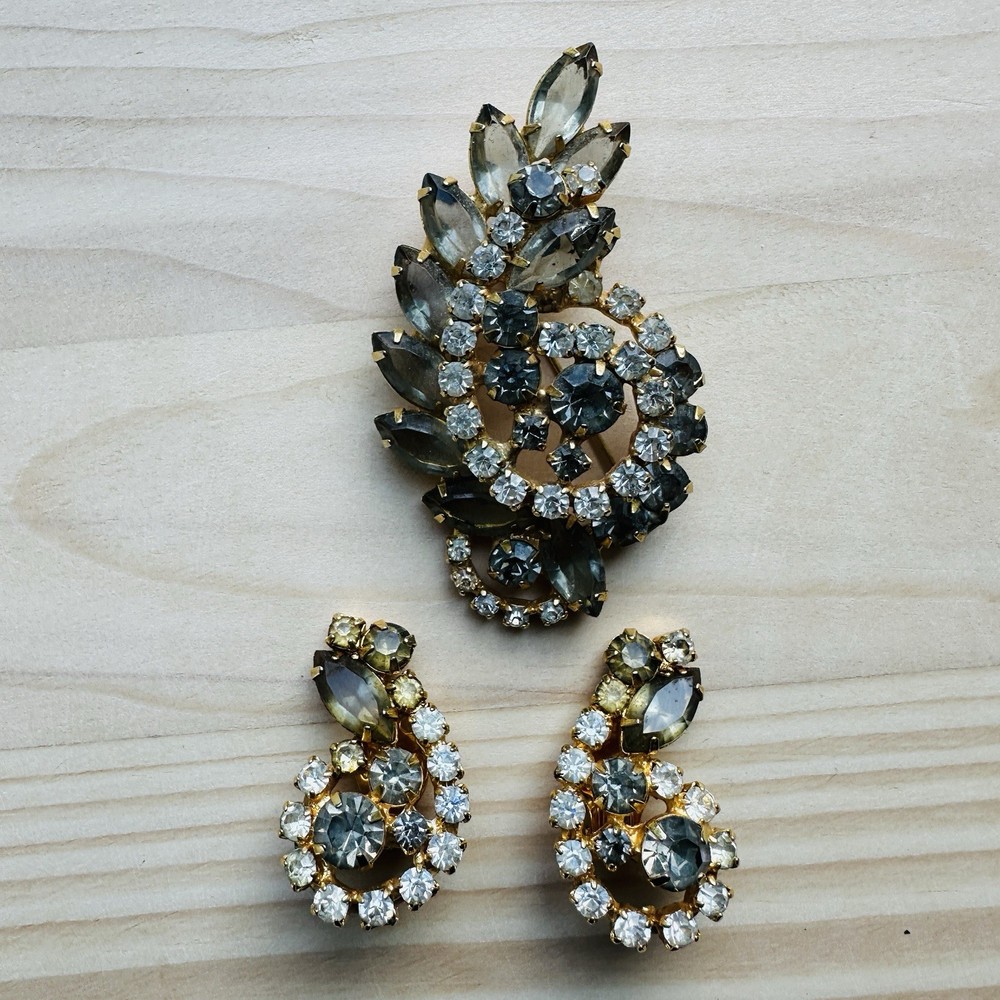 VTG Statement Brooch Earrings Match Set Navette Spiral Juliana Weiss MCM Gold