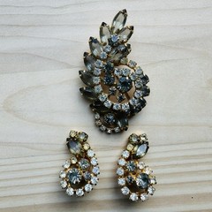 VTG Statement Brooch Earrings Match Set Navette Spiral Juliana Weiss MCM Gold