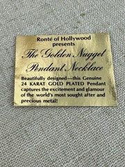 Vintage Ronte of Hollywood Gold Nugget Pendant Necklace Card 24K GP 1970s 1980s