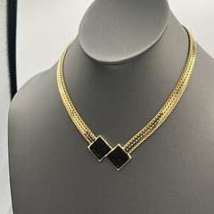 VTG Monte Square Geometric Gold Tone Chain Necklace With Clasp Extender