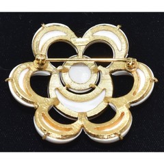 Vintage Crown TRIFARI Pat Pend White Lucite Half Moon & Sun Flower Brooch Pin