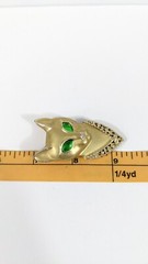 Egyptian Style Green Eyed Cat Head Brooch – Gold Toned Vintage AJC pin