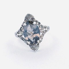 Estate Vintage Smoky Quartz Ring Sterling Silver 925 Filigree Size 6 Art Deco