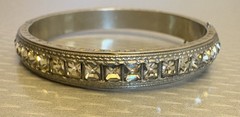 1920s Art Deco Rhinestone Hinged Bangle Signed ALLCO Square Cut Channel Set 7″