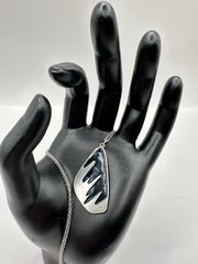 Vintage Meka Denmark Atomic Pendant Necklace Sterling Silver and Black Enamel