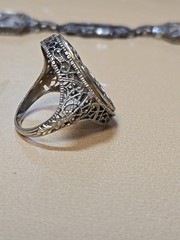 1930s Art Deco Childs CAMPHOR Glass Sterling Filigree & Diamond Bracelet & Ring