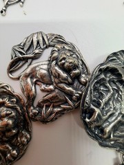 Vintage Silver Coated Brass Jungle Lion Stampings Findings Lot of 3