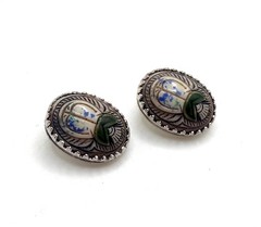Vintage Whiting and Davis scarab Egyptian revival clip on earrings rare