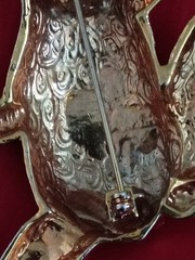Vintage Large Gold Toned Green Eyed Frog Toad Brooch Pin 4-1/2″ Amphibia Jewelry