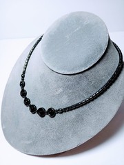 Vintage Hematite Modernist Necklace Glass Beads Barrel Clasp 18 Inch 1980s 1990s