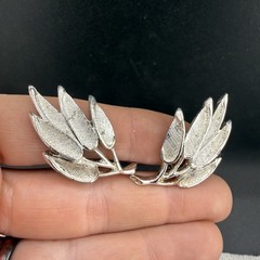 Vintage Judy Lee Brooch Clip On Earrings Set Silver Tone Leaf Signed