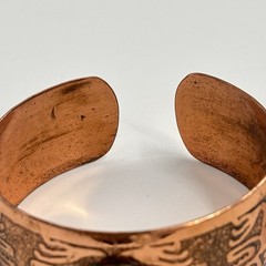 Vintage Copper Cuff Bracelet Etched Tribal Symbol Stone Cabochon Artisan Boho