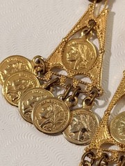 Vintage Gold Tone French Coin Chandelier Clip On Earrings Republique Francaise