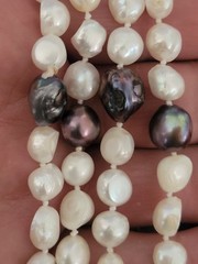 52″ Knotted Baroque Freshwater Pearl Rope Necklace Dark Iridescent Accent Pearls