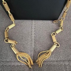 Vintage Gold Tone Geometric Bar Link Chain Long Lariat Necklace Tassel 40”