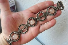 Exquisite, old Bracelet, 925 Silver, with Rose Quartz, Teka Theodor Klotz, 54.2g