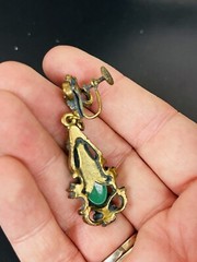 Vintage Unsigned Faux Jade Gems Drop Necklace Earring Set Victorian Style READ