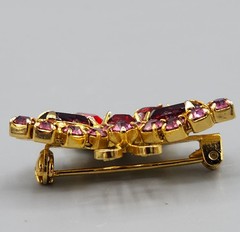 Vintage Petite Butterfly Red Pink Rhinestone Gold Tone Figural Pin Brooch