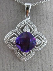 ESTATE 2.46CT DIAMOND & AMETHYST 14K WHITE GOLD SQUARE FILIGREE FLOATING PENDANT