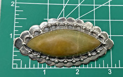 Antique sterling silver Jade brooch orange yellow green 1850-1910 Mexico