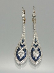 Art Deco Style Sapphire & Diamond Drop Dangle Wedding 14k White Gold FN Earrings