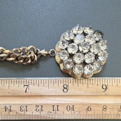 Barclay Signed Gold Tone Curb Chain Bracelet Box Clasp Rhinestone Flower Charm