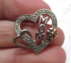 Diamond Sterling Silver Mom Heart Flower Pendant ~ 2.2g ~ 5-B595