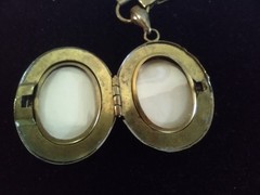 1930’s Brass Etruscan Revival Locket on Book Chain Very Ornate w/earrings