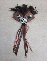 Vintage Feather Rhinestone Brooch Pin Brown Ribbon Lapel Pin Women Gift