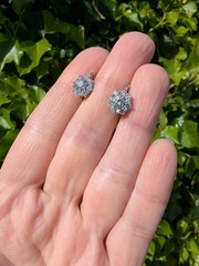 Vintage French 18K Whit Gold Diamond Flower Earrings