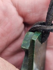 Vintage Carved Green Stone Pendant Leather Cord Necklace