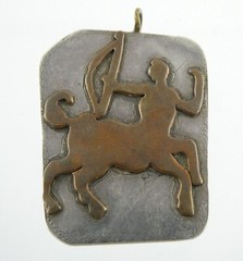 A Luong Signed Artisan Sterling Silver and Brass Sagittarius Pendant Zodiac 10g