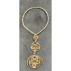 Vintage 70s Gold Necklace Spiral Disc Cascade Ancient Greek Style