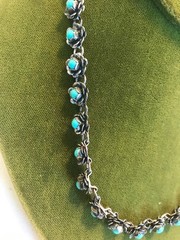 Vintage Antique Mexico/Indian Sterling Silver Stamped Turquiose 18″ Necklace 30g