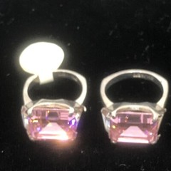Vintage ESPO Sterling Silver Large Pink Cubic Zirconia Ring varied sizes